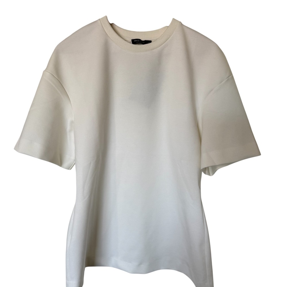 MNG SELECTION Women Cream Textured Short‎ Sleeve Crew Neck Top Size L